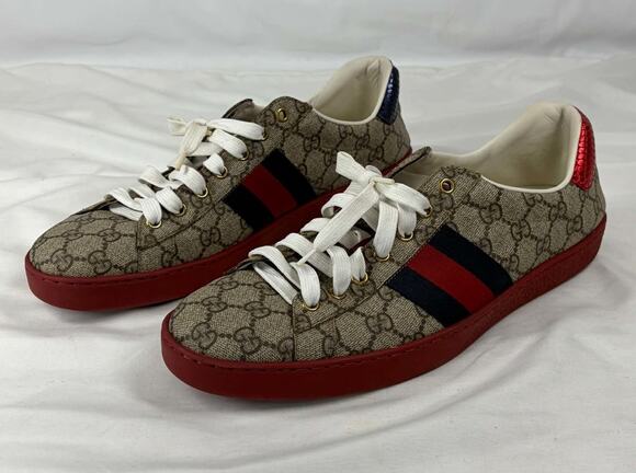 New Gucci Ace GG Supreme Web Red Beige Shoes Size 11.5 US (367274) main image 7